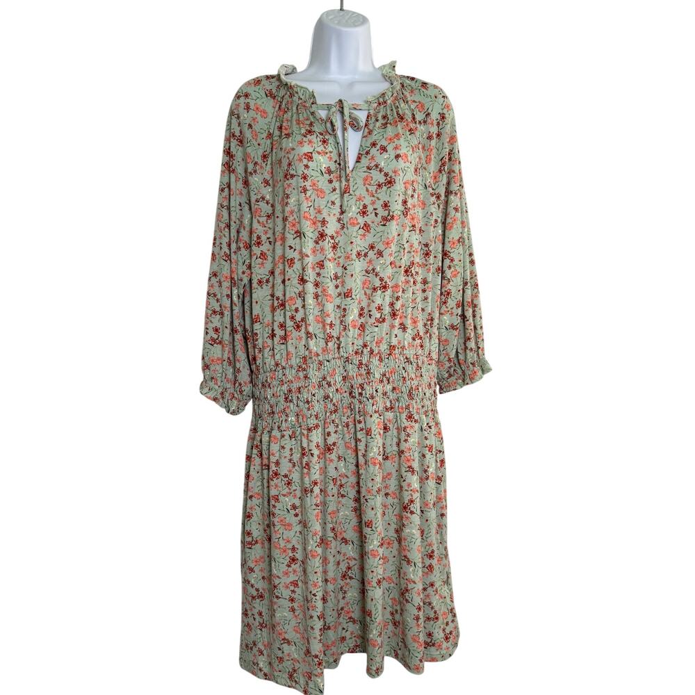 Suzanne Betro Floral Dress Long Size XLARGE New With Tags Green Peach